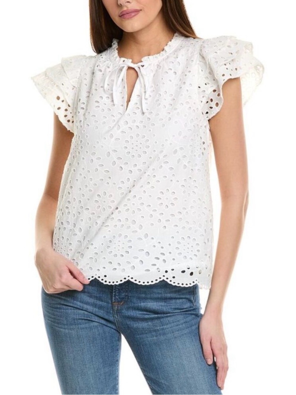 1. State Women’s Flutter Sleeve White Eyelet Blouse Size XL